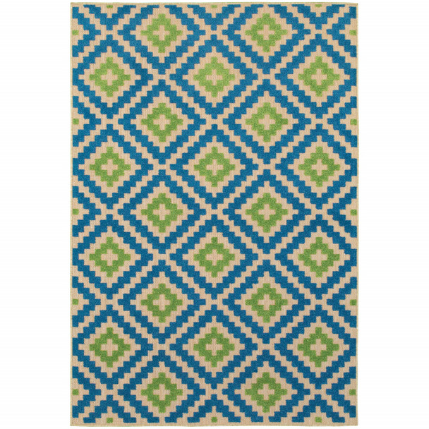 5' X 8' Sand Geometric Stain Resistant Indoor Outdoor Area Rug