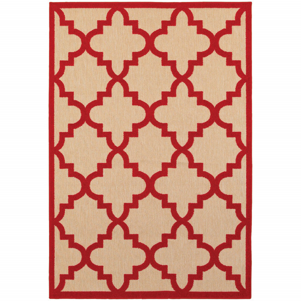 5' X 8' Sand Geometric Stain Resistant Indoor Outdoor Area Rug