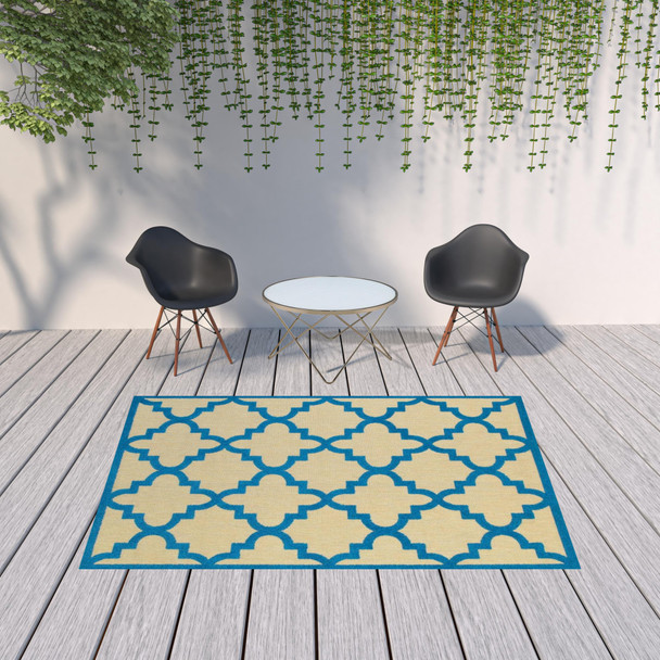 6' X 9' Sand Geometric Stain Resistant Indoor Outdoor Area Rug