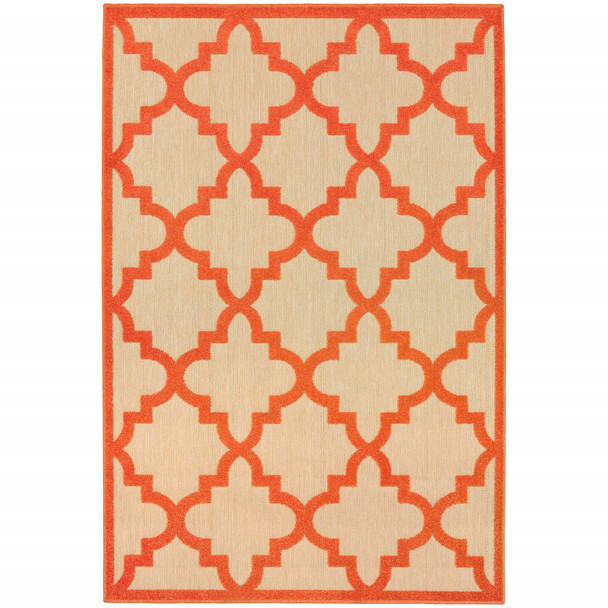 6' X 9' Sand Geometric Stain Resistant Indoor Outdoor Area Rug