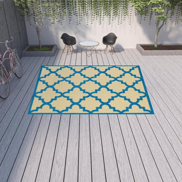 10' X 13' Sand Geometric Stain Resistant Indoor Outdoor Area Rug