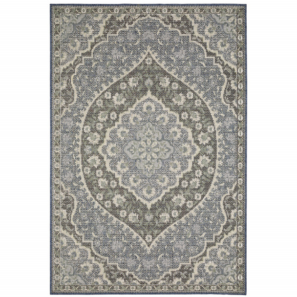 5' X 8' Blue Oriental Stain Resistant Indoor Outdoor Area Rug