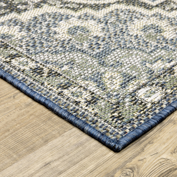 5' X 8' Blue Oriental Stain Resistant Indoor Outdoor Area Rug