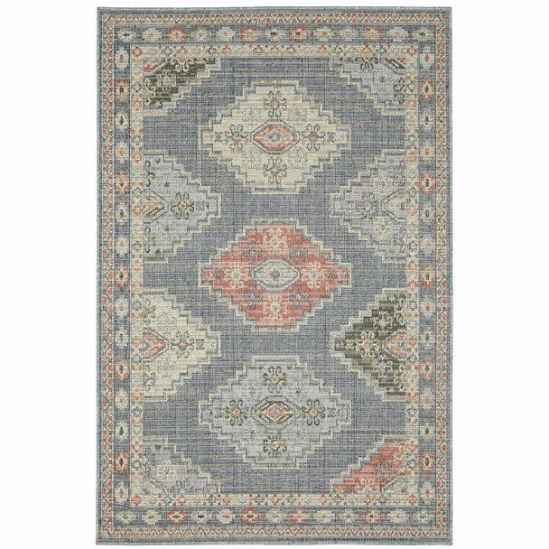 5' X 8' Blue Oriental Stain Resistant Indoor Outdoor Area Rug