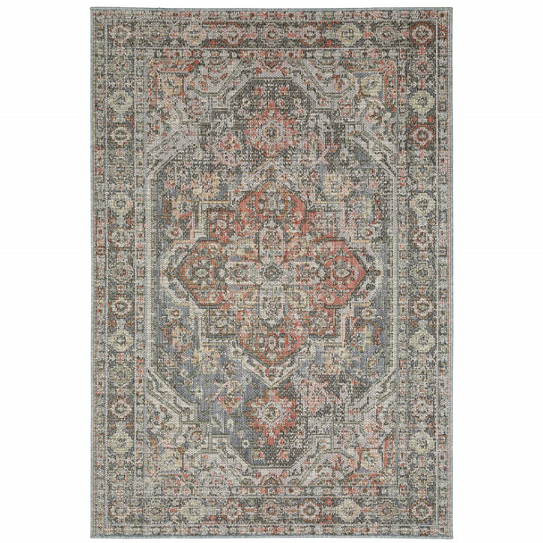 5' X 8' Grey Oriental Stain Resistant Indoor Outdoor Area Rug