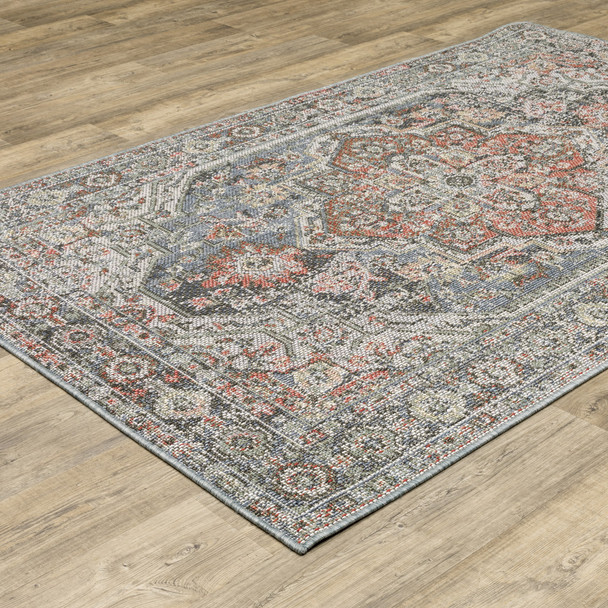 5' X 8' Grey Oriental Stain Resistant Indoor Outdoor Area Rug