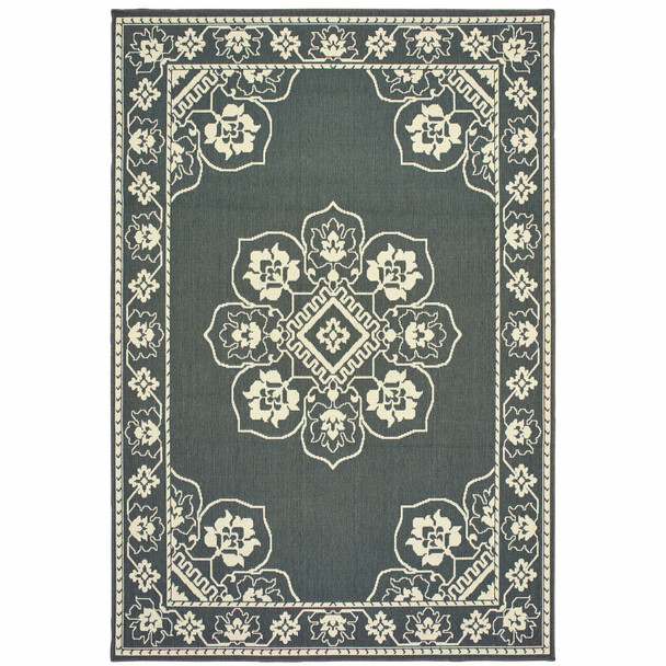 5' X 8' Grey Oriental Stain Resistant Indoor Outdoor Area Rug