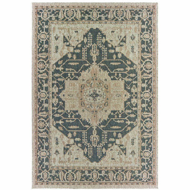 8' X 10' Grey Oriental Stain Resistant Indoor Outdoor Area Rug