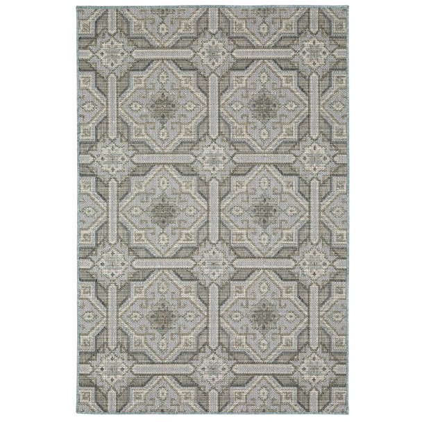 2' X 8' Grey Geometric Stain Resistant Indoor Outdoor Area Rug