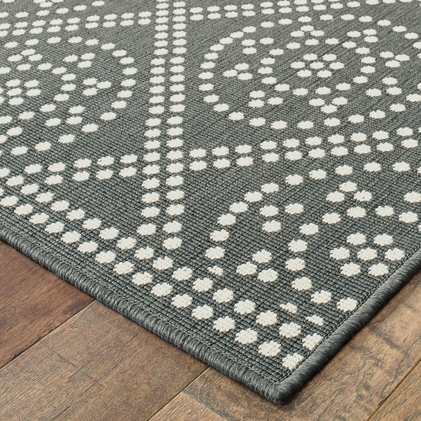 2' X 8' Grey Geometric Stain Resistant Indoor Outdoor Area Rug