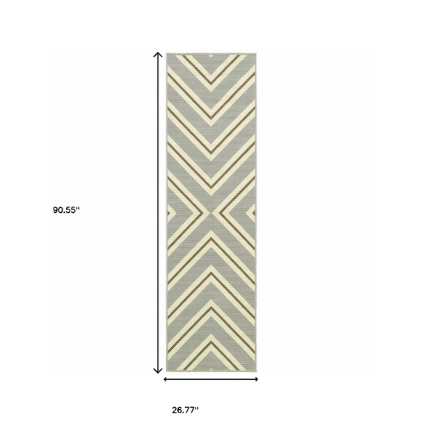 2' X 8' Grey Geometric Stain Resistant Indoor Outdoor Area Rug