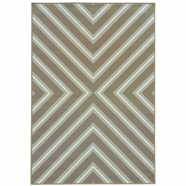 6' X 9' Grey Geometric Stain Resistant Indoor Outdoor Area Rug