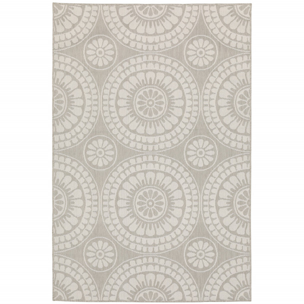 6' X 9' Grey Geometric Stain Resistant Indoor Outdoor Area Rug