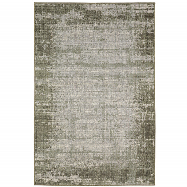 2' X 8' Green Abstract Stain Resistant Indoor Outdoor Area Rug