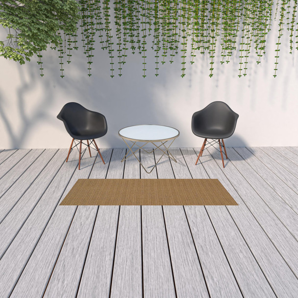 2' X 8' Tan Striped Stain Resistant Indoor Outdoor Area Rug