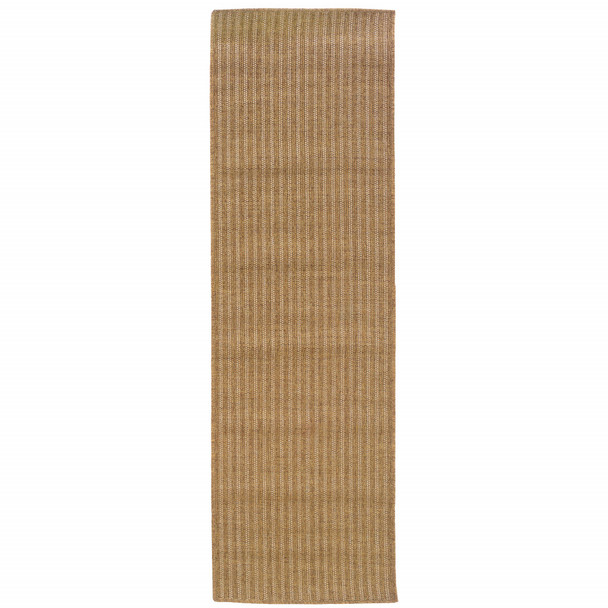 2' X 8' Tan Striped Stain Resistant Indoor Outdoor Area Rug