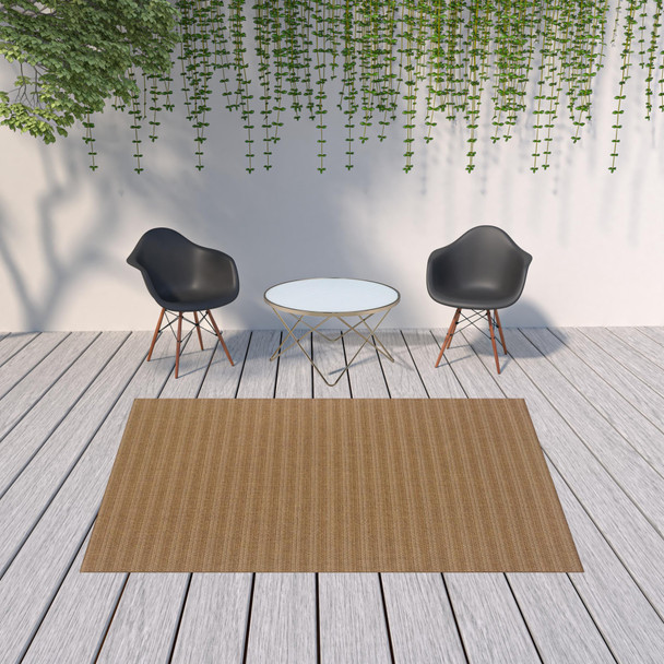 6' X 9' Tan Striped Stain Resistant Indoor Outdoor Area Rug