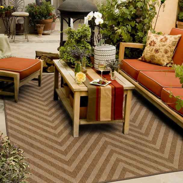 6' X 9' Tan Geometric Stain Resistant Indoor Outdoor Area Rug