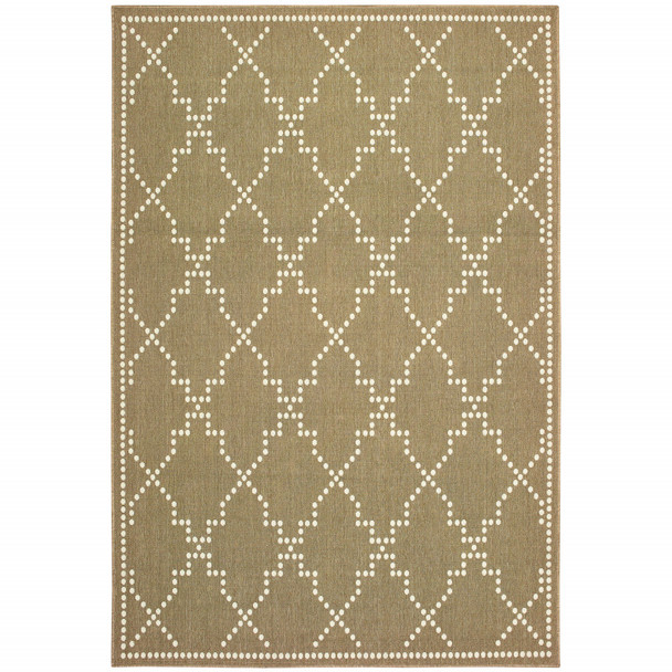 6' X 9' Tan Geometric Stain Resistant Indoor Outdoor Area Rug