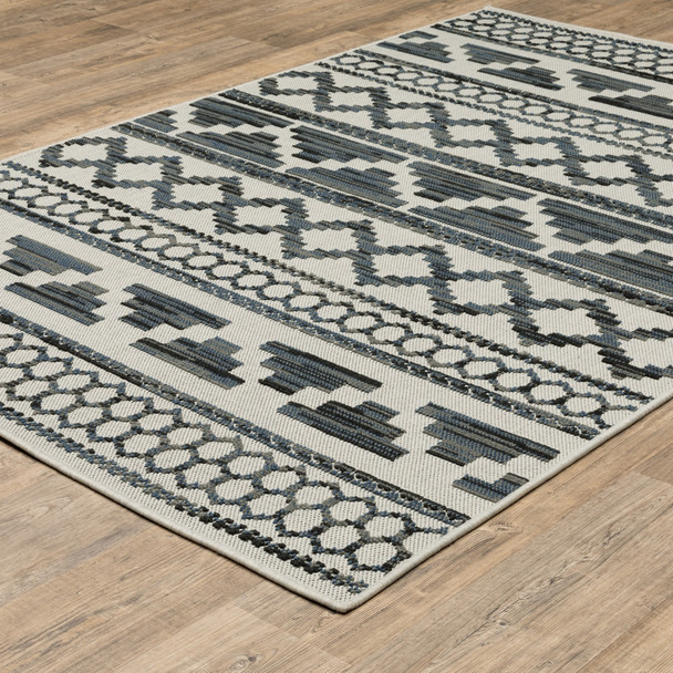 2' X 3' Beige Geometric Stain Resistant Indoor Outdoor Area Rug