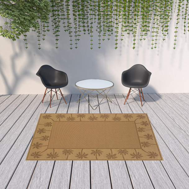 6' X 9' Beige Stain Resistant Indoor Outdoor Area Rug