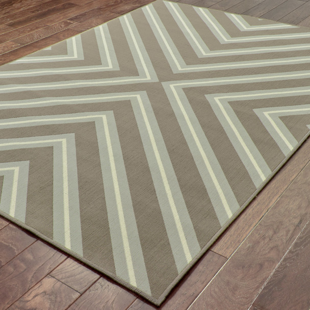 3' X 5' Grey Geometric Stain Resistant Indoor Outdoor Area Rug