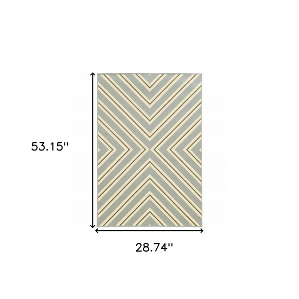 3' X 5' Grey Geometric Stain Resistant Indoor Outdoor Area Rug