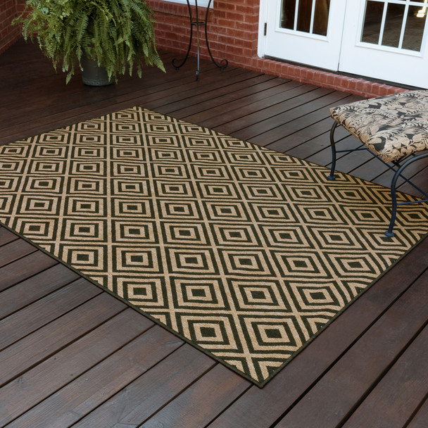 2' X 4' Black Geometric Stain Resistant Indoor Outdoor Area Rug