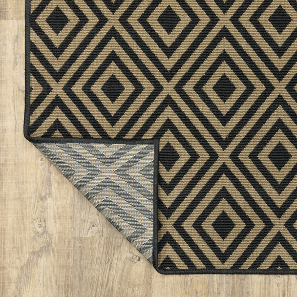 2' X 8' Black Geometric Stain Resistant Indoor Outdoor Area Rug