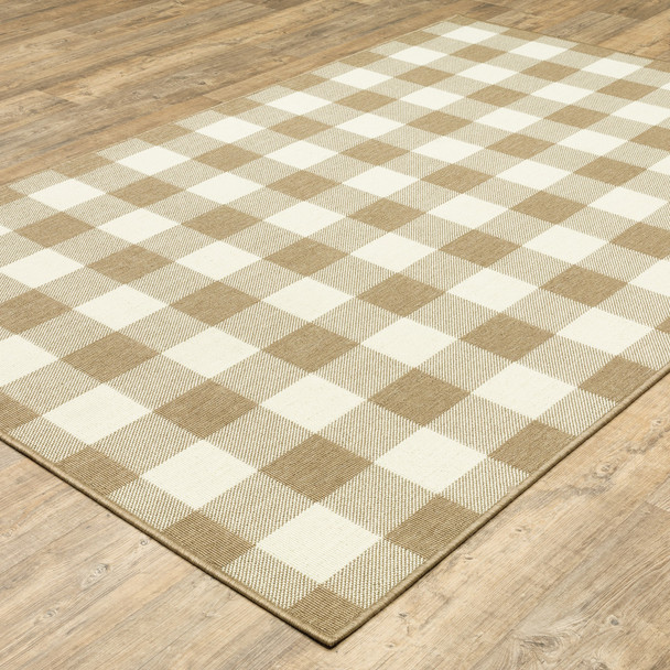 8' X 11' Tan Geometric Stain Resistant Indoor Outdoor Area Rug