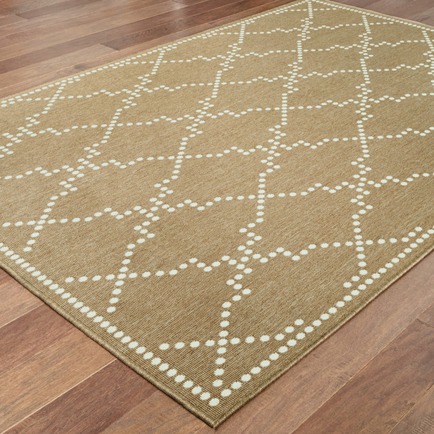 8' X 11' Tan Geometric Stain Resistant Indoor Outdoor Area Rug