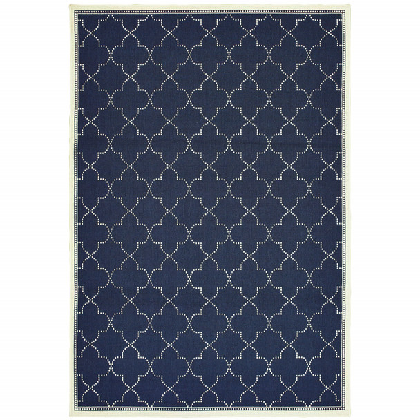 2' X 4' Navy Geometric Stain Resistant Indoor Outdoor Area Rug