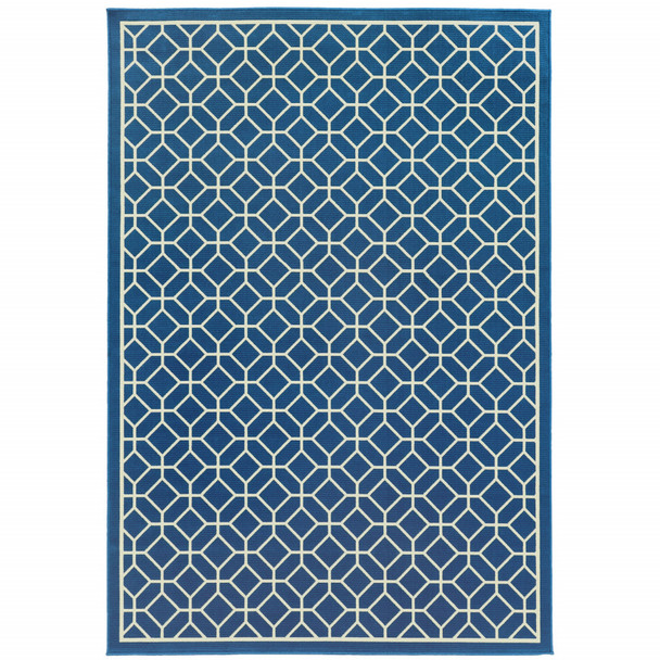 2' X 4' Navy Geometric Stain Resistant Indoor Outdoor Area Rug