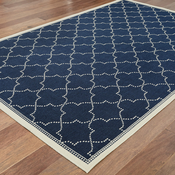 3' X 5' Navy Geometric Stain Resistant Indoor Outdoor Area Rug