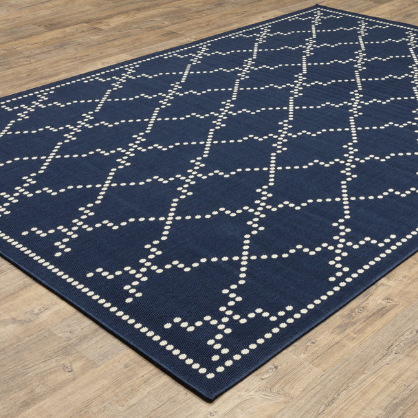 5' X 8' Navy Geometric Stain Resistant Indoor Outdoor Area Rug