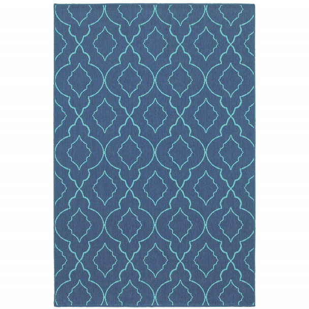 5' X 8' Navy Geometric Stain Resistant Indoor Outdoor Area Rug