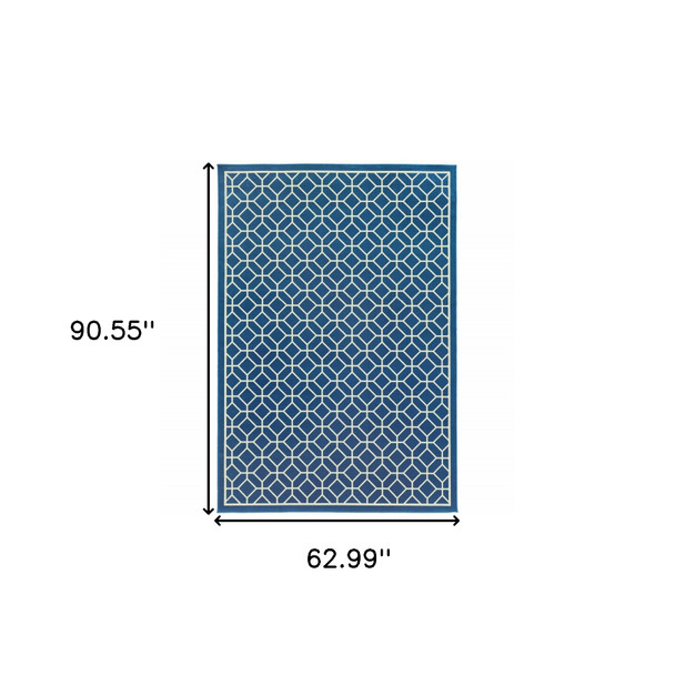 5' X 8' Navy Geometric Stain Resistant Indoor Outdoor Area Rug