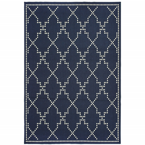 8' X 11' Navy Geometric Stain Resistant Indoor Outdoor Area Rug