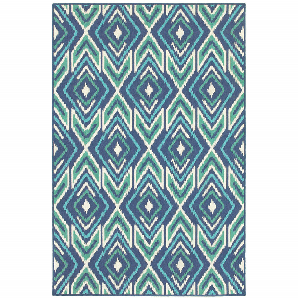 8' X 11' Navy Geometric Stain Resistant Indoor Outdoor Area Rug