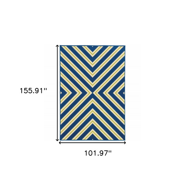 9' X 13' Navy Geometric Stain Resistant Indoor Outdoor Area Rug