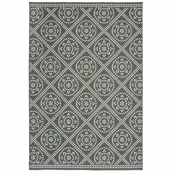 8' X 11' Grey Geometric Stain Resistant Indoor Outdoor Area Rug