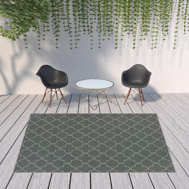 8' X 11' Grey Geometric Stain Resistant Indoor Outdoor Area Rug