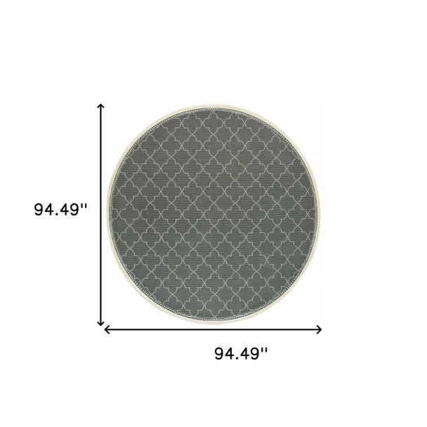 8' Grey Round Geometric Stain Resistant Indoor Outdoor Area Rug