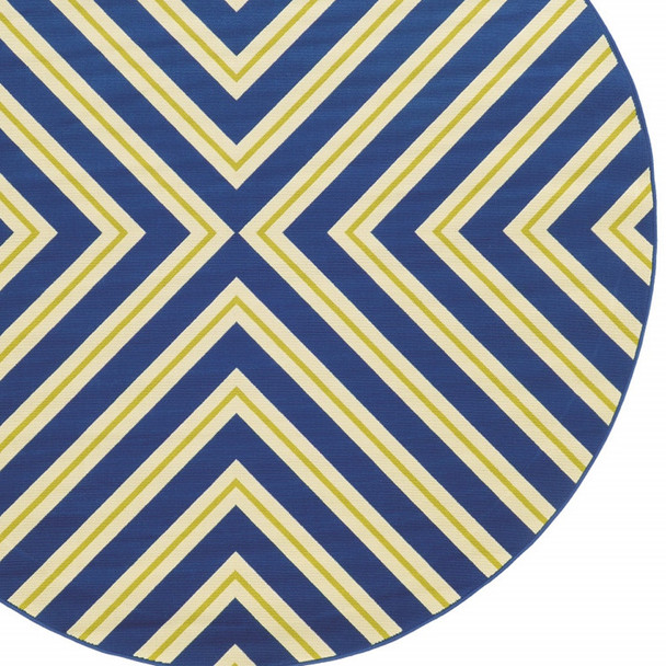 8' Round Navy Round Geometric Stain Resistant Indoor Outdoor Area Rug