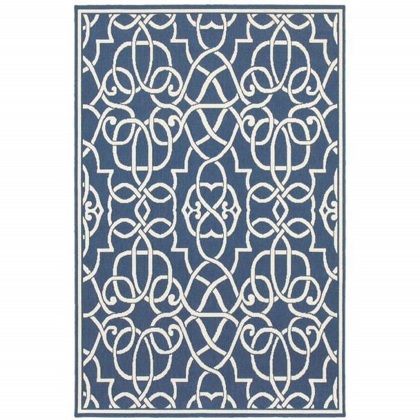 2' X 3' Navy Geometric Stain Resistant Indoor Outdoor Area Rug