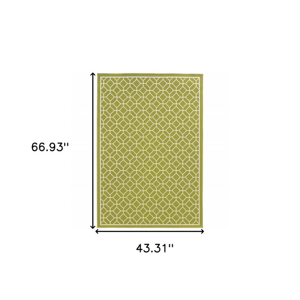 4' X 6' Green Geometric Stain Resistant Indoor Outdoor Area Rug