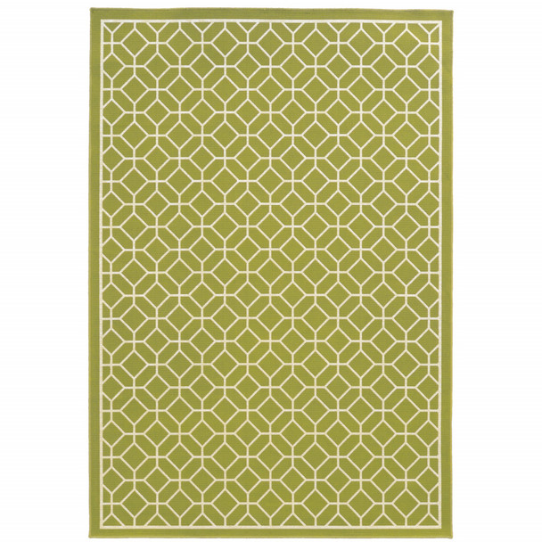 5' X 8' Green Geometric Stain Resistant Indoor Outdoor Area Rug