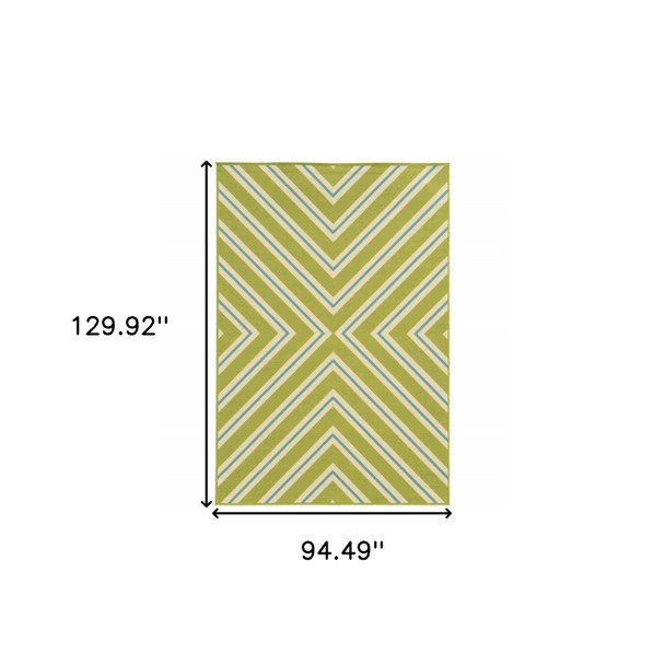 8' X 11' Green Geometric Stain Resistant Indoor Outdoor Area Rug