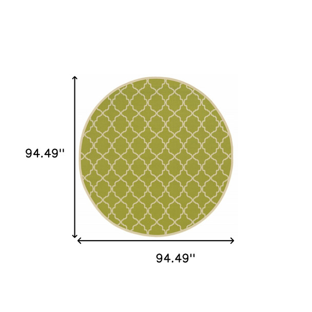 8' Round Green Round Geometric Stain Resistant Indoor Outdoor Area Rug