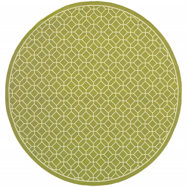 8' Round Green Round Geometric Stain Resistant Indoor Outdoor Area Rug